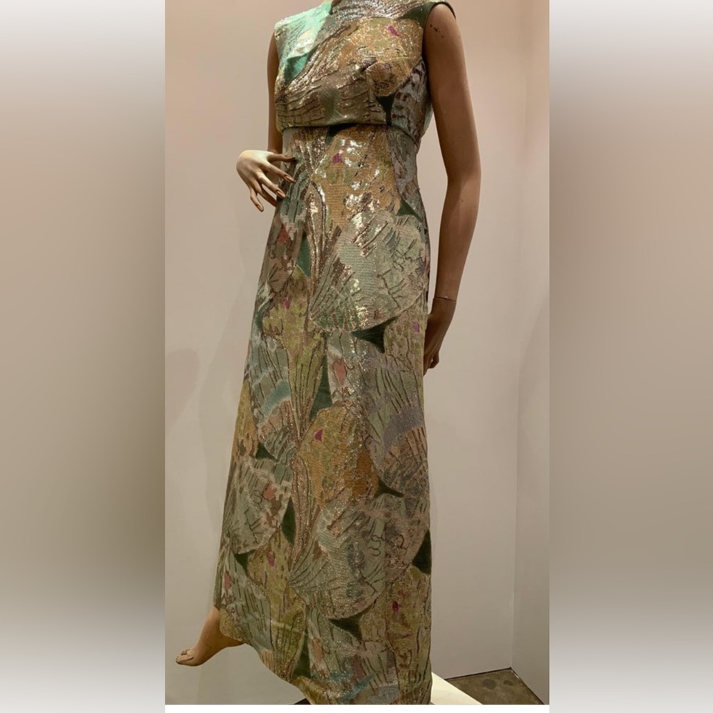 1960 Rocha vestido de noche imperio brocado